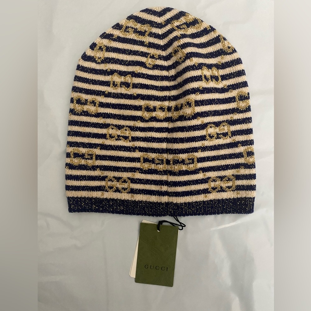 NWT Authentic Gucci Wool Hat Blue Crème Gold Size Med With Dust Bag - Picture 1 of 7